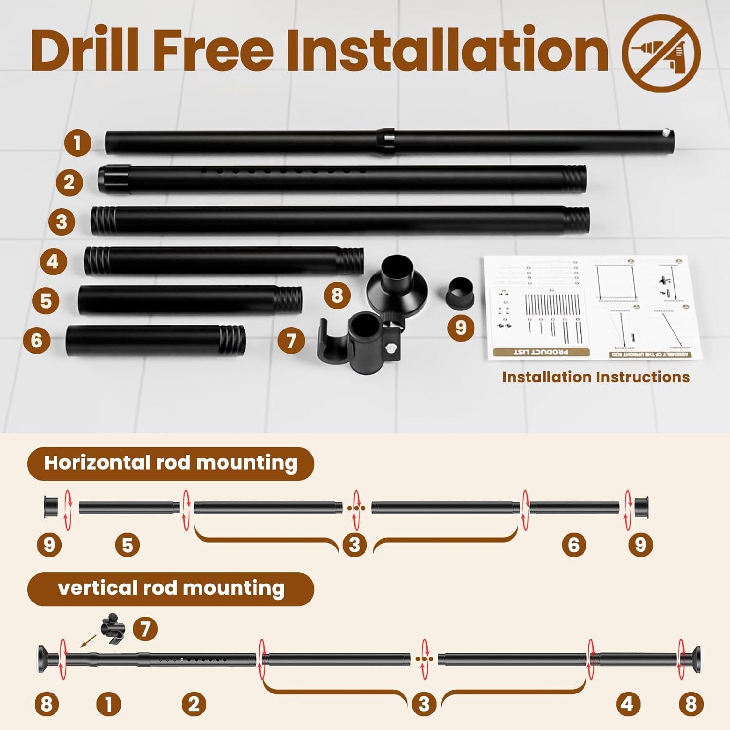 Room Divider Tension Rod No Drilling, Adjustable 72-200" W X 43-120" H Room Divider Curtain Rod, Black