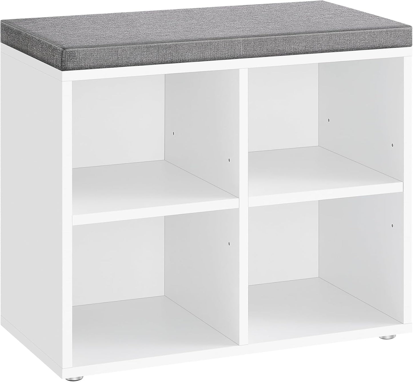 Shoe Bench with Cushion, Shoe Storage Bench with 4 Compartments and 2 Adjustable Shelves, Entryway Bench with Padded Seat, for Bedroom, Closet, Living Room, Cloud White ULHS234W01