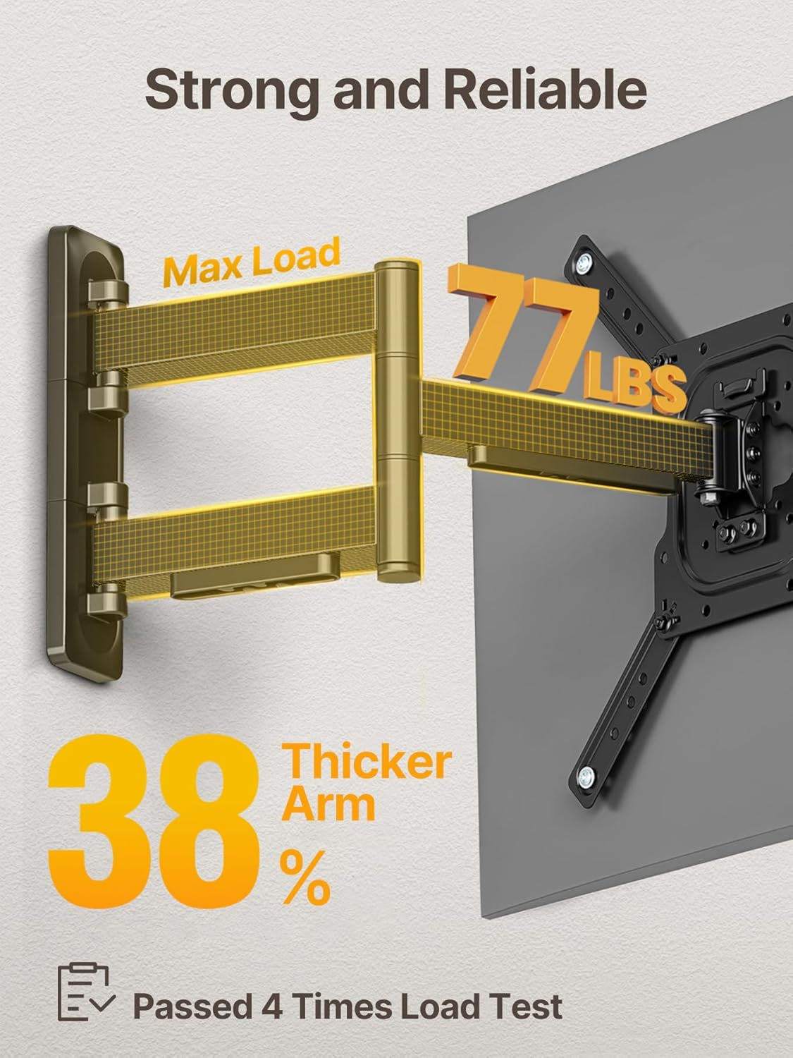 Full Motion TV Wall Mount for 23–65 Inch Flat & Curved Tvs and Monitors, Swivel & Tilt Articulating Bracket, Max VESA 400X400Mm, Holds up to 77 Lbs, Perfect Center Design