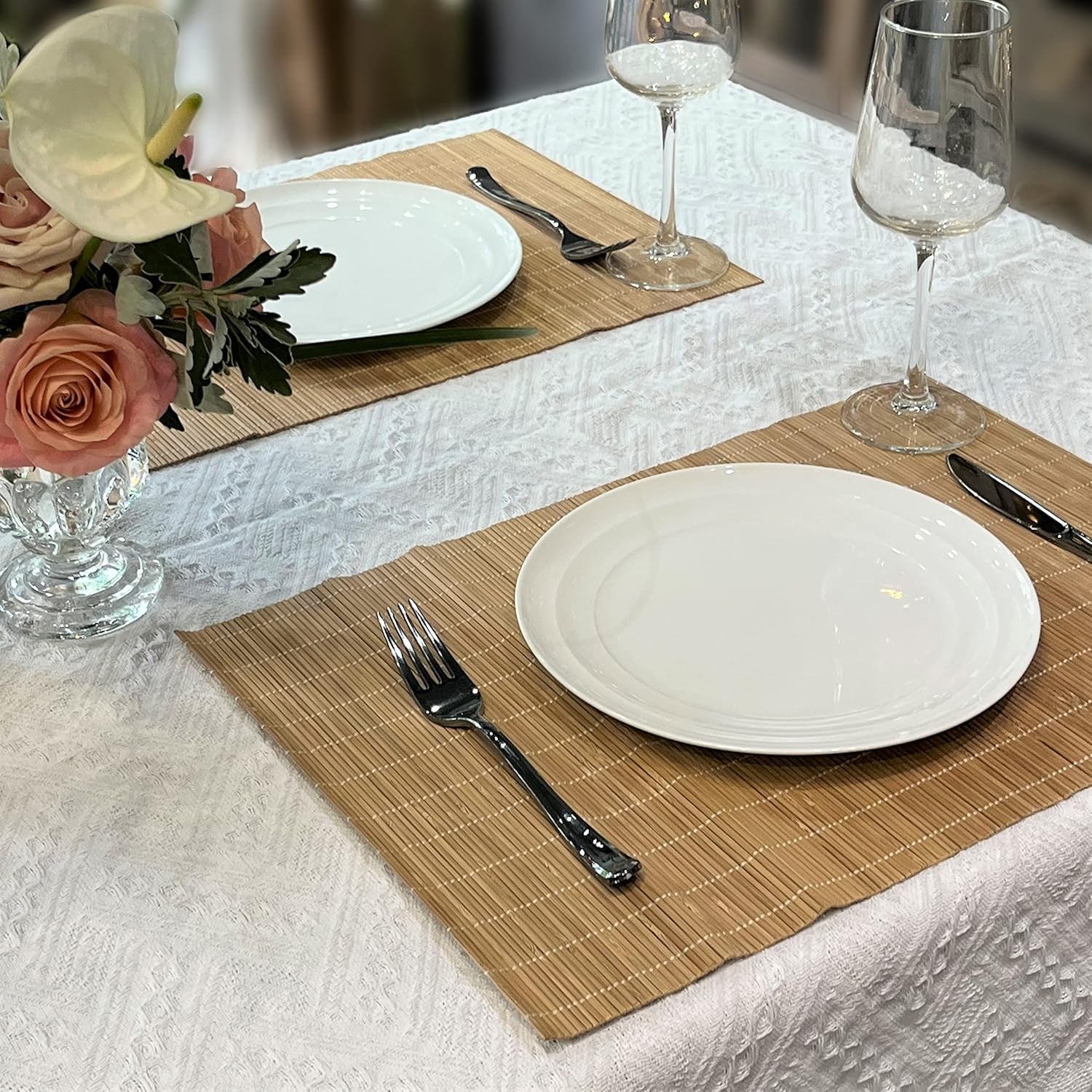 Set of 8 Pcs Bamboo Placemats Sushi Rolling Mat Japanese Style Natural Anti-Slip, Washable Heat-Resistant Table Mats for Dining Room and Kitchen（Brown）