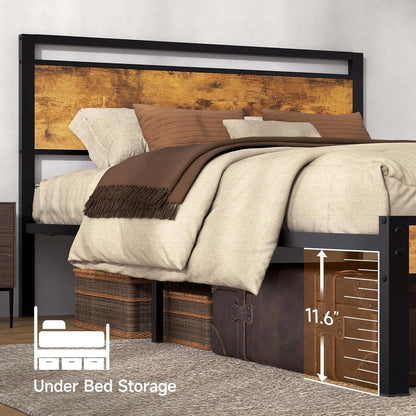 Easy Assembly Sturdy Metal Platform Bed, Queen Size Bed Frame with Headboard & Footboard, Anti-Slip & Silent Support, No Box Spring Needed with Underbed Storage, Modern Bedroom Furniture