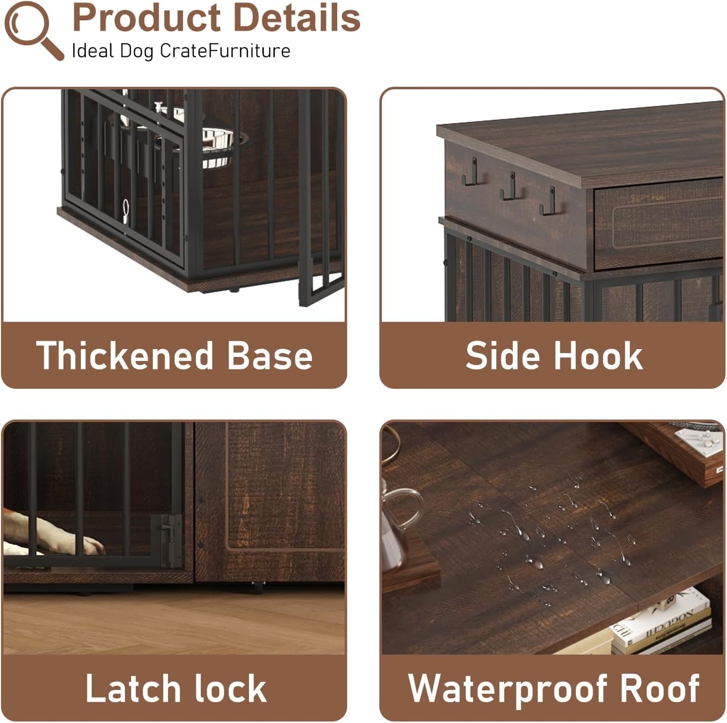 86.6" Dog Crate Furniture Large Breed TV Stand with Double Rooms, Wooden Dog Kennel Furniture with Dog Bowl, 2 Drawers and Cabinet for Large Medium Dogs, Brown