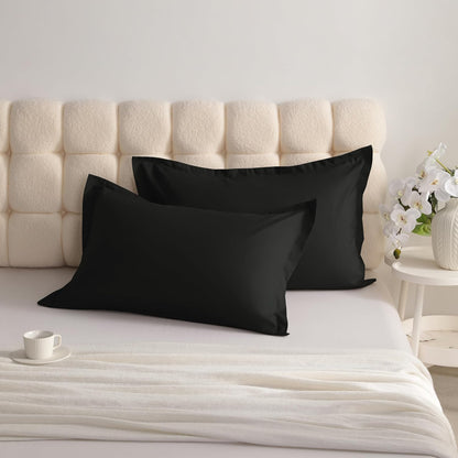 King Pillow Shams - 2 Pack Brushed Microfiber 20X36 Sham Covers - Super Soft and Cozy, Wrinkle, Fade, Stain Resistant 20X36 Inches Oxford Pillowcases, Black
