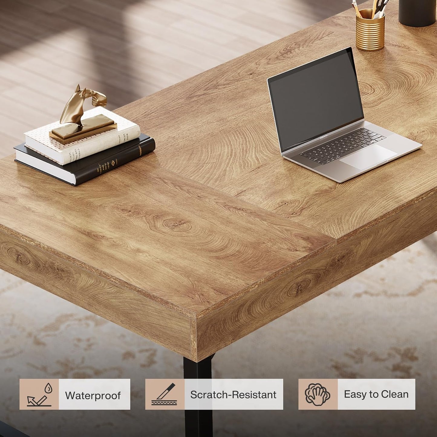 55" Industrial Executive Desk for Home Office, Rustic Simple Computer Laptop Desk with Strong Metal Legs, Study Writing Table Business Workstation, Small Conference Table