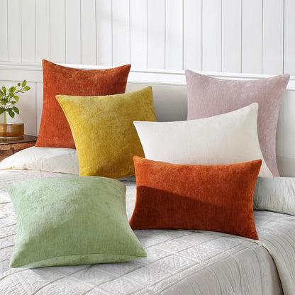Chenille Rust Fall Throw Pillow Covers 20X20 Inch Set of 2, Decorative Soft Couch Pillow Covers Solid Dyed Accent Farmhouse Neutral Square Pillow Cases for Sofa Bed Living Room