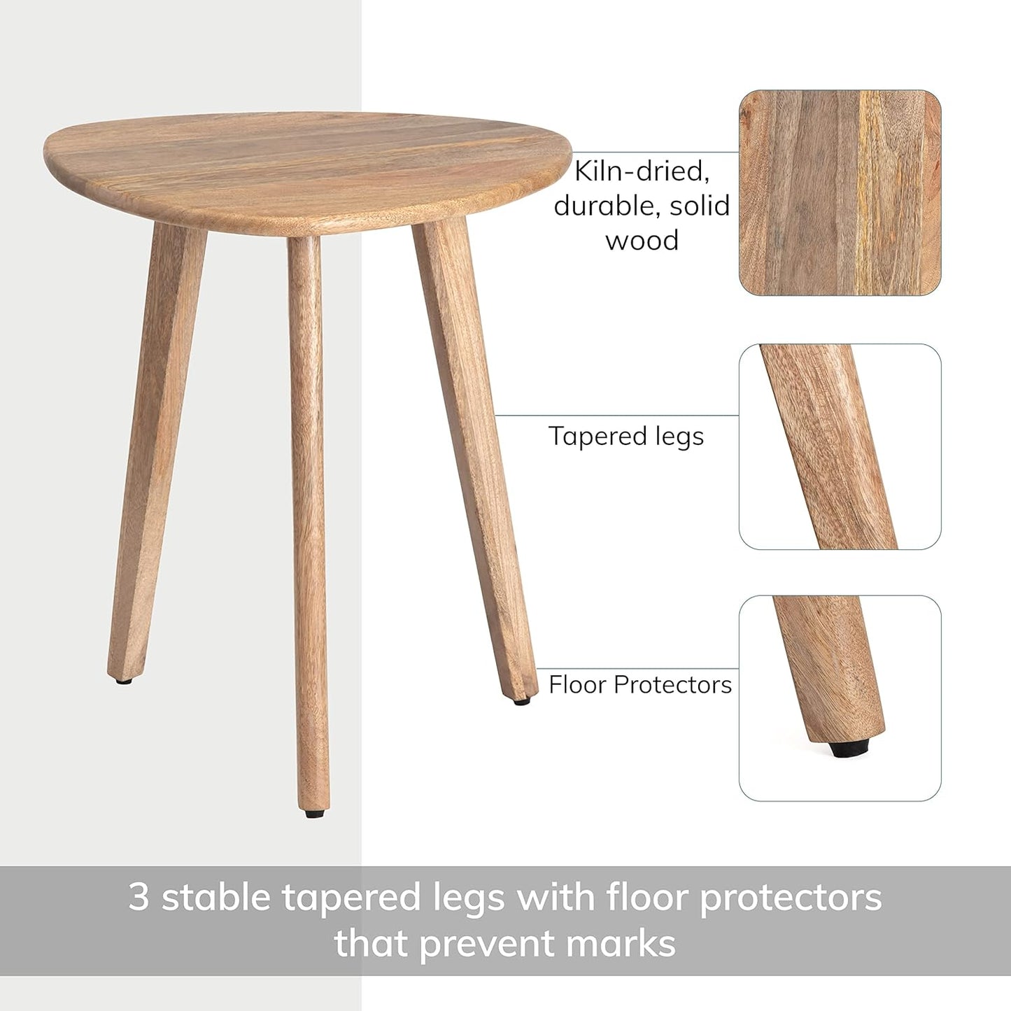Side Table - Wandsworth Wooden End Table - Exclusively Designed Hand Crafted Small Tables - Contemporary Triangle End Table for Living Room, Bedroom Bedside Tables and Office, Natural