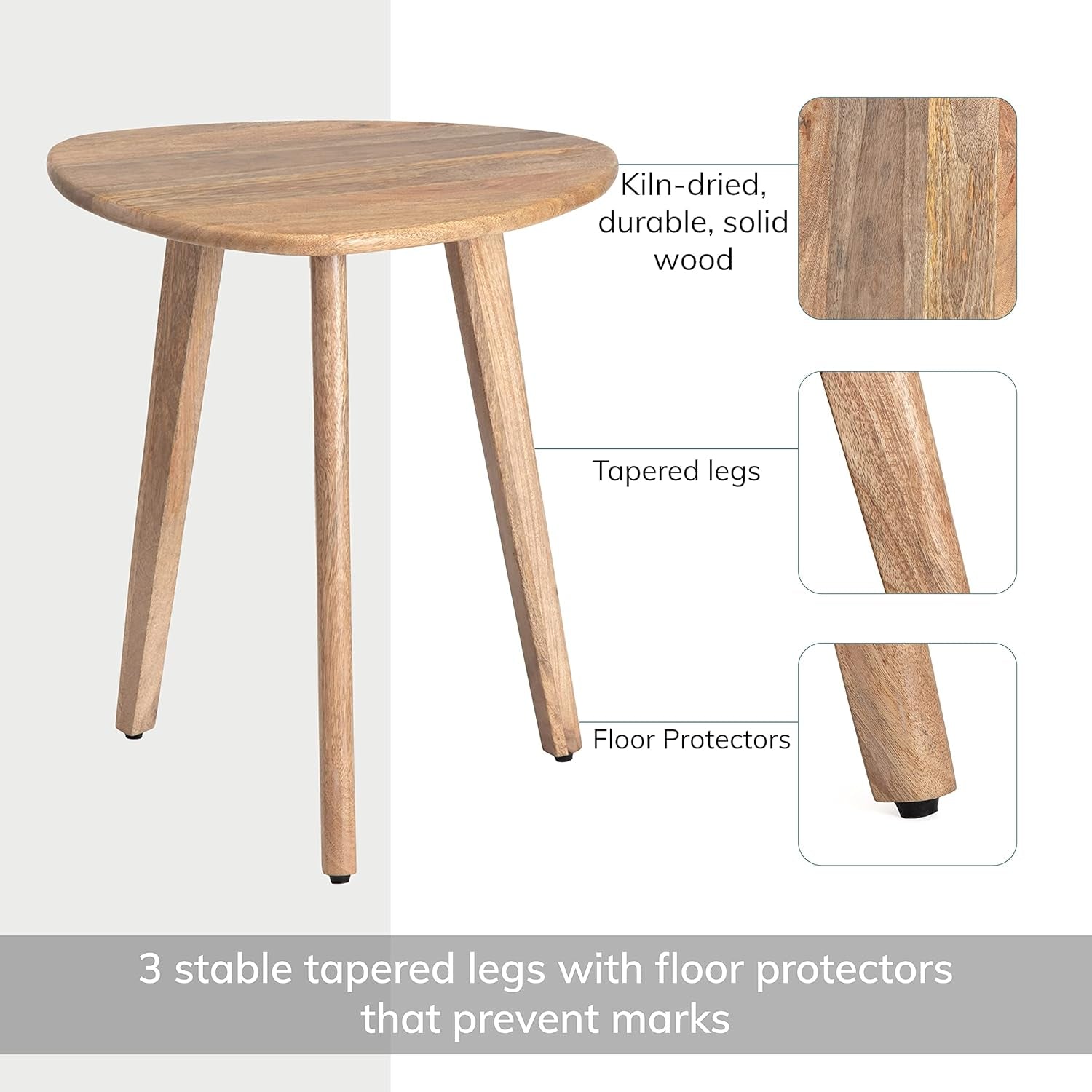 Side Table - Wandsworth Wooden End Table - Exclusively Designed Hand Crafted Small Tables - Contemporary Triangle End Table for Living Room, Bedroom Bedside Tables and Office, Natural