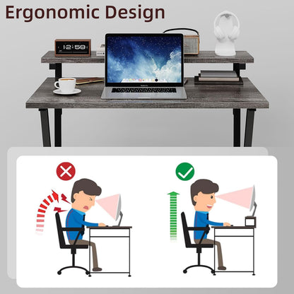 Small Desk, Small Computer Desk for Small Spaces, 27.5 Inch Computer Desk with Adjustable Monitor Stand, Compact Desk with Storage, Tiny Desk Study Desk for Bedroom Home Office, Grey