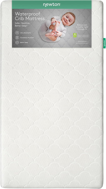 Waterproof Crib Mattress and Toddler Bed - Ultra-Breathable Proven to Reduce Suffocation Risk, Washable Core & Cover, All-Stages, Infant to Toddler, Deluxe 5.5" Thick - White