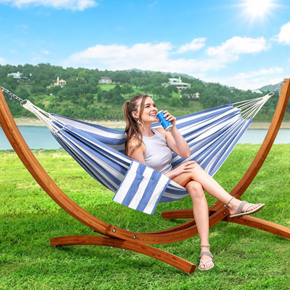 Hammocks for outside with Stand, Porch Hammock and Stand, 475 Lbs Capacity, Blue & White