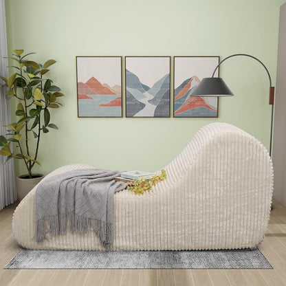 Corduroy Chaise Lounge Chair Couch Indoor Boneless Oversized High-Density Sponge Soft Sofa for Yoga, Khaki