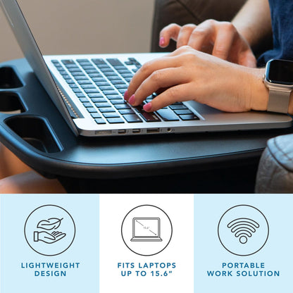 Mydesk Lap Desk with Device Ledge and Phone Holder - Black - Fits up to 15.6 Inch Laptops - Style No. 44448