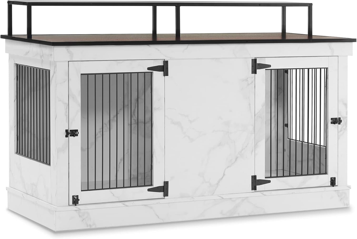 Large Dog Crate Furniture TV Stand, Wooden Pet Kennel with Double Doors, Indoor Furniture Style Dog House End Table, 1861 (White)