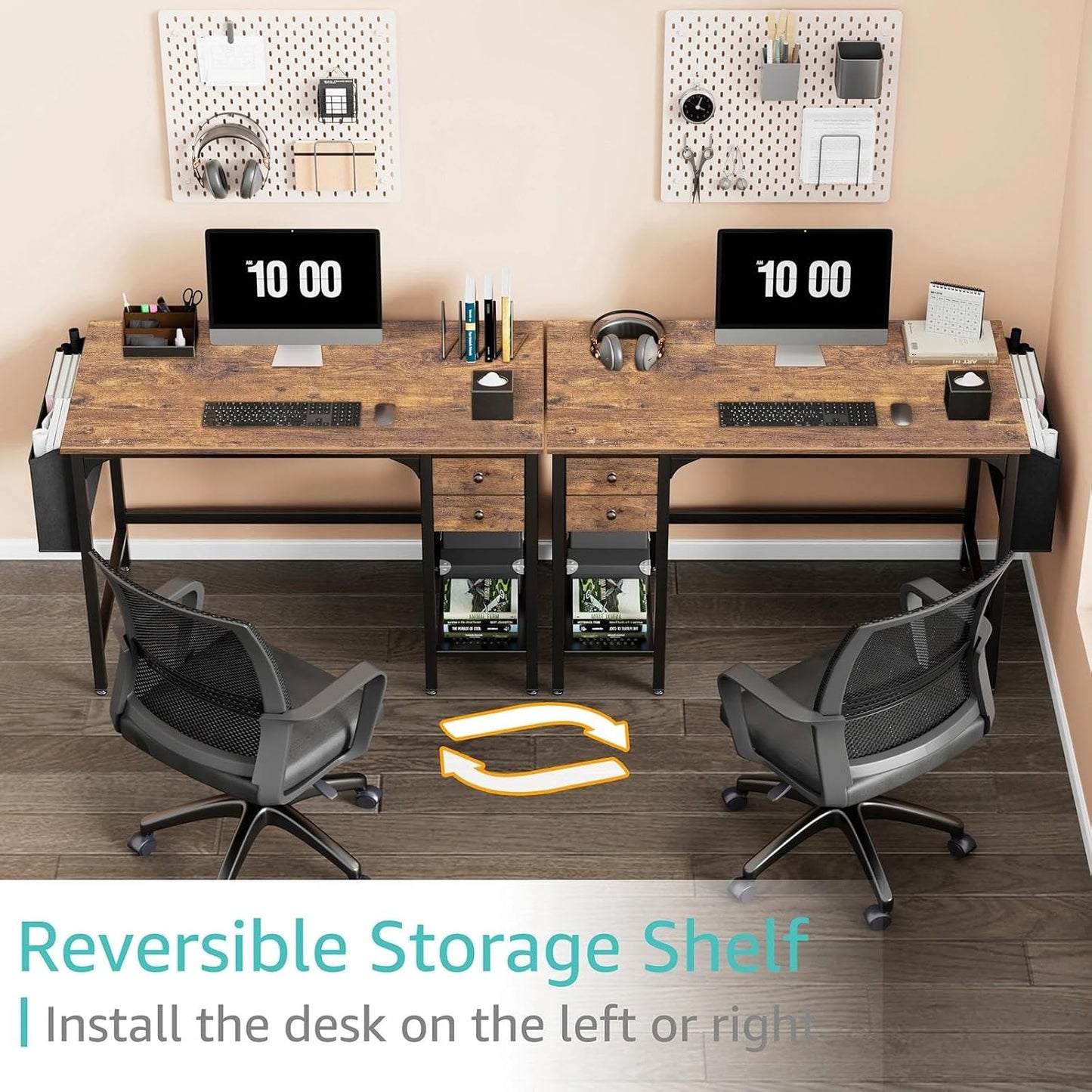 Computer Desk with Fabric Drawers, 40 Inch Gaming Desk for Small Space Home Office, Modern Simple Study Writing Table PC Desks for Bedroom, Gray