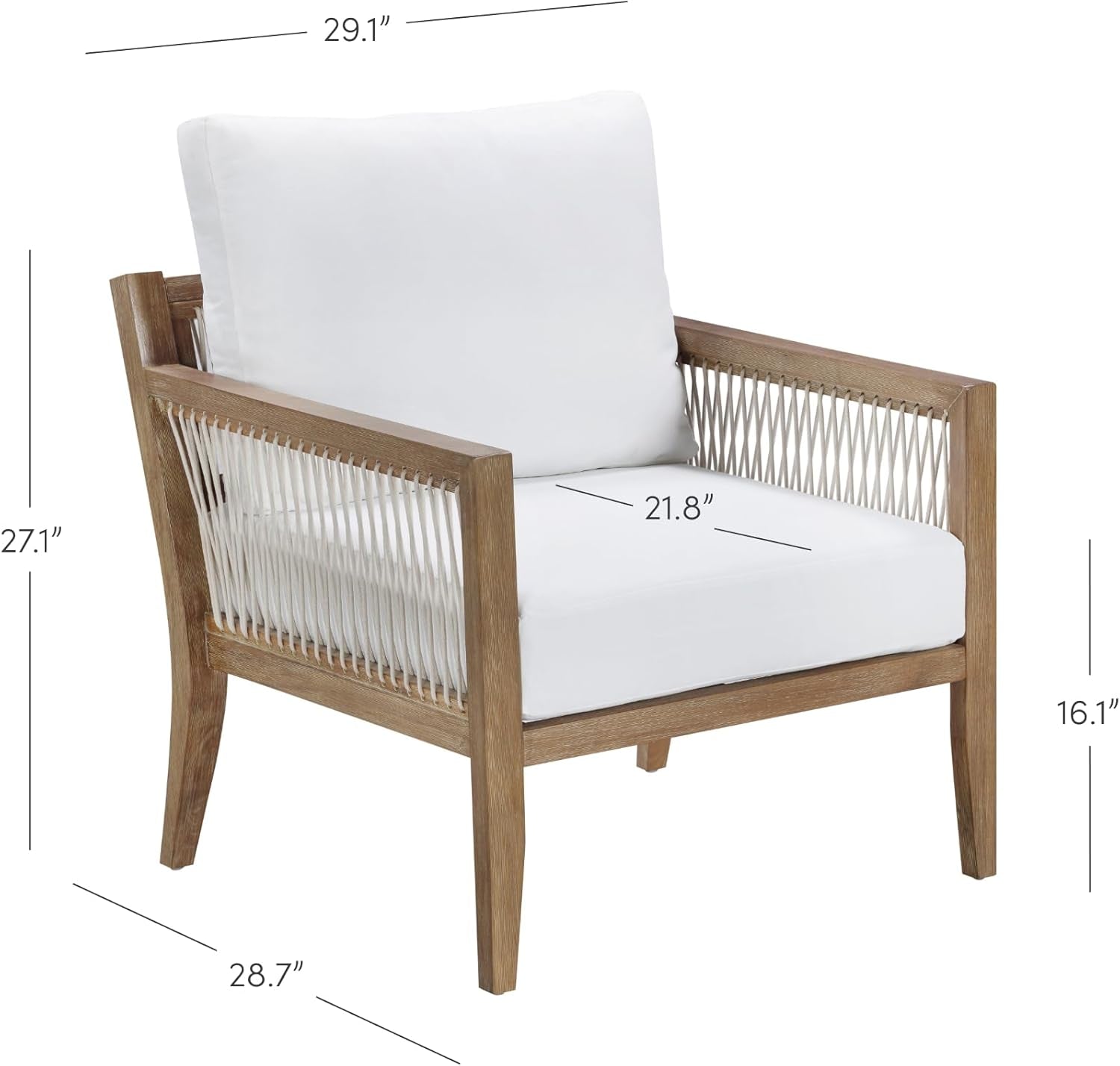 Freya Bohemian Wooden Armchair, Outdoor Patio Chair, Solid Acacia Wood Frame, White/Light Brown