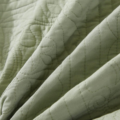 100% Cotton Quilted Pillow Sham Floral Printed Pillow Cover King Size, Set of 2, Green