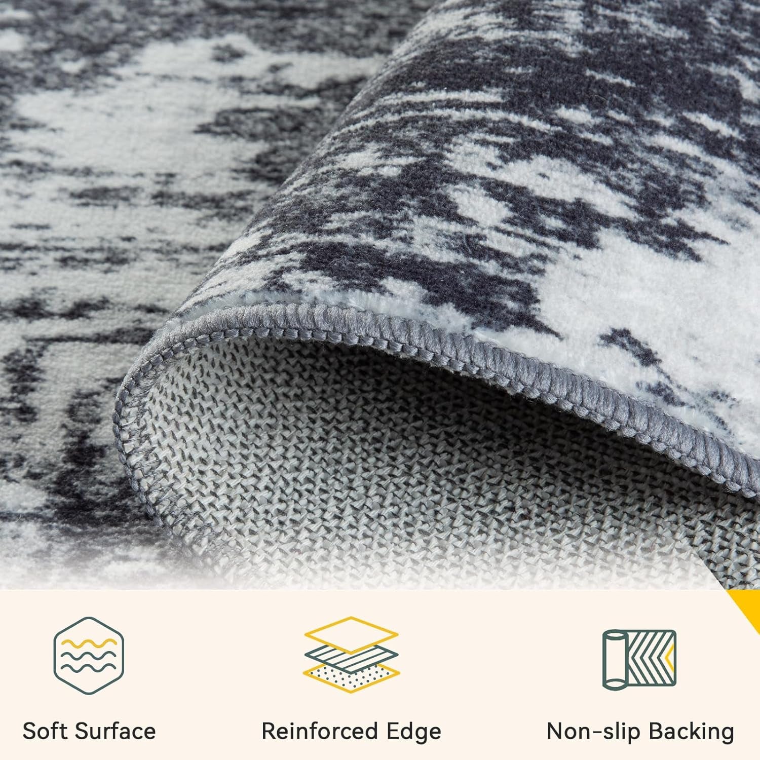 Washable Area Rugs 5'X7' Non-Slip Modern Abstract Soft for Living Room Entryway Bedroom Nursery, Print Pattern, Black Navy Blue Gray