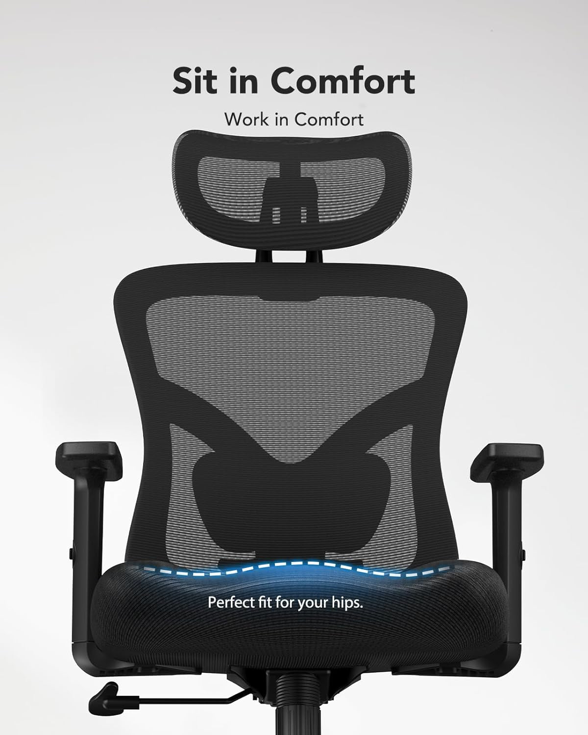 Ergonomic Office Chair, High Back Mesh Chair for Big and Tall People with Lumbar Support, Adjustable Headrest and Armrest, Thick Cushion & Tilt Function Recliner for Home Office Black