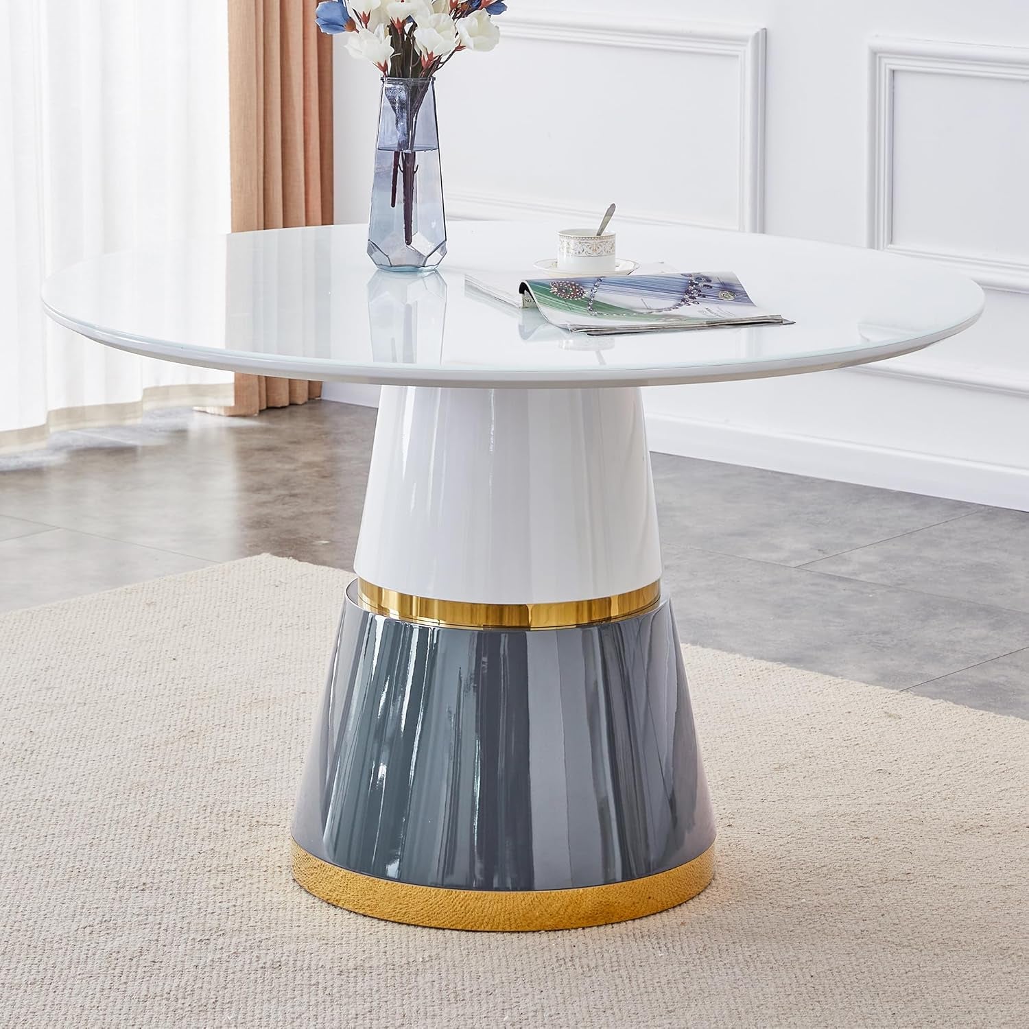 Round Dining Table,45''Faux Marble Dining Room Table for 4-6,Modern Kitchen Table with Stable Base,Space Saving White Dining Table for Kitchen,Apartment,Study