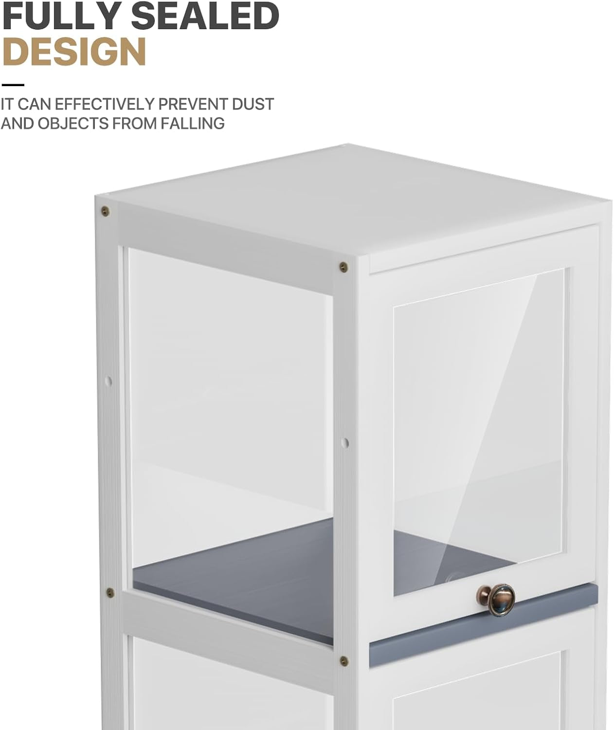 60" Tall Slim Narrow Clear Display Cabinet with Acrylic Door Curio Cabinet Display Case Corner Shelves Collection Display Case, White