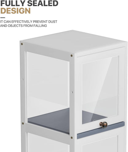 60" Tall Slim Narrow Clear Display Cabinet with Acrylic Door Curio Cabinet Display Case Corner Shelves Collection Display Case, White