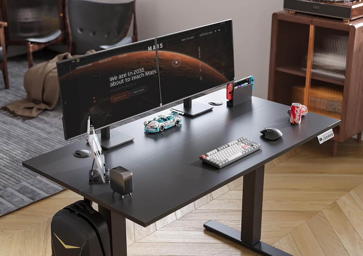 Electric Standing Desk Adjustable Height, 40 X 24 Inch Sit Stand Desk with T-Shaped Frame, 3 Memory Presets & Cable Management for Home Office Computer Workstation, Black Frame/Black Top