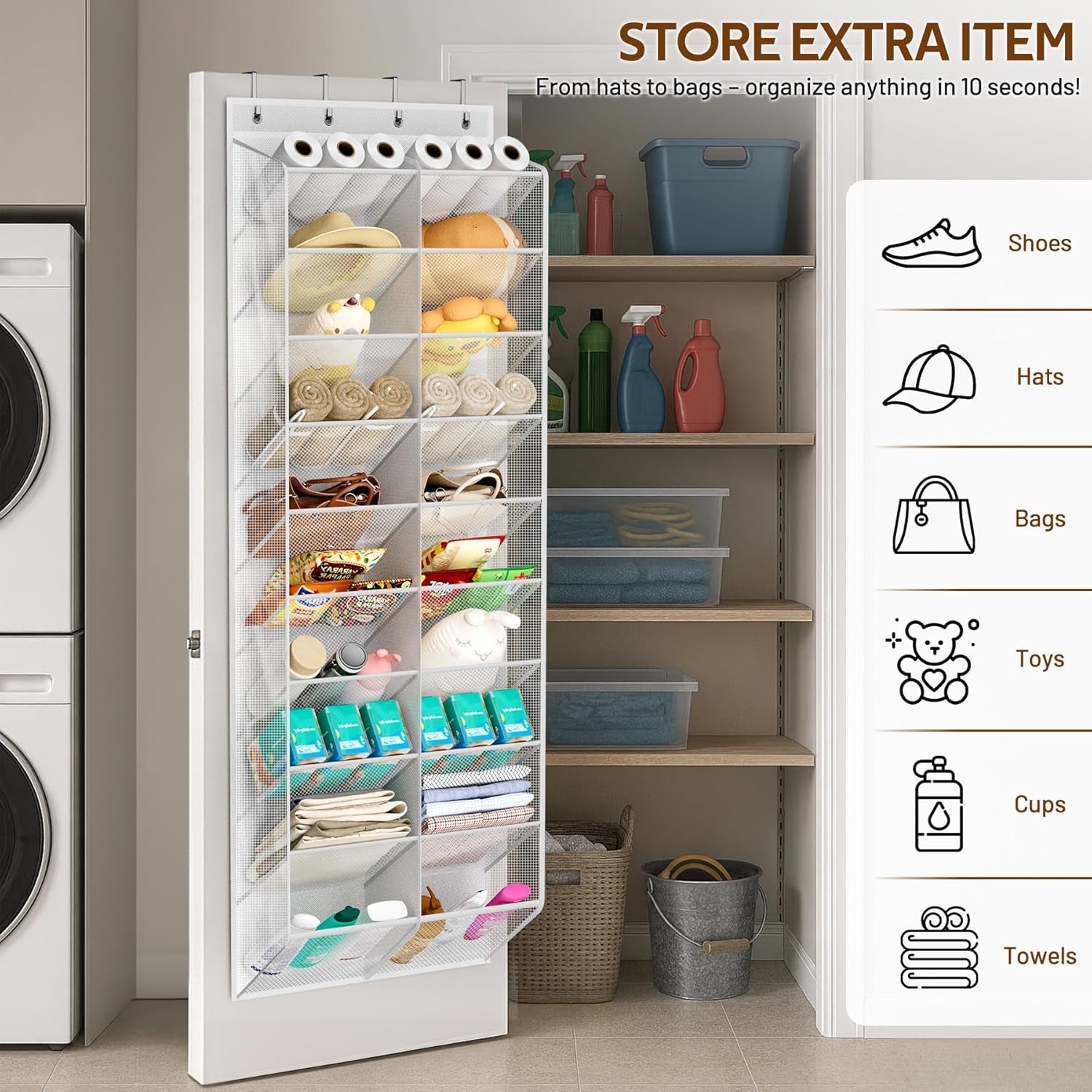 30 Pairs over the Door Shoe Organizer Breathable Mesh Hanging Shoe Rack for Closet Storage with Wide Deep Pockets 10 Tier Shoes Holder Fit All the Family'S Sneakers, Boots, Heels, White