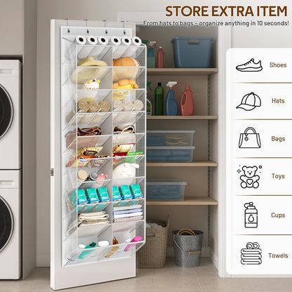 30 Pairs over the Door Shoe Organizer Breathable Mesh Hanging Shoe Rack for Closet Storage with Wide Deep Pockets 10 Tier Shoes Holder Fit All the Family'S Sneakers, Boots, Heels, White