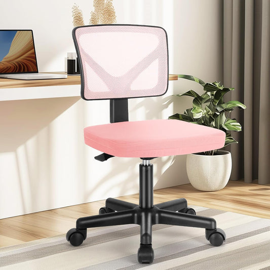 Armless Desk Chairs with Wheels, Ergonomic Adjustable Home Office Swivel Rolling Task Chair No Arms, Comfy Mesh Mid Back Computer Work Vanity Desk Seat for Small Spaces, Light Grey