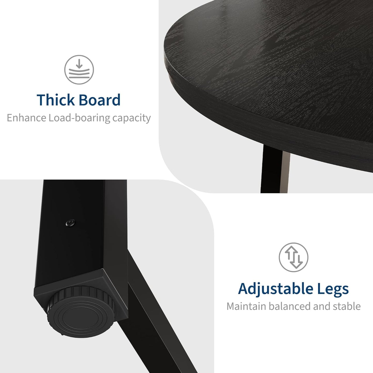 47" round Dining Table for 4, Kitchen Dining Room Table with Sturdy Metal Frame, Wood Circle Kitchen Table for Space Saving -Black