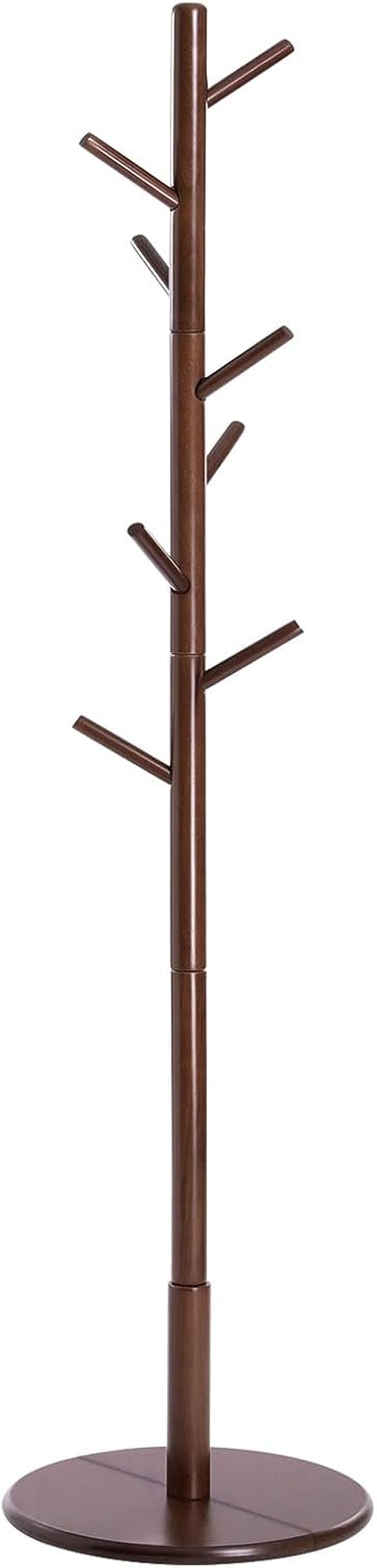 Solid Wood Coat Rack, Free Standing Hall Coat Tree with 8 Hooks, 3 Height Options, for Coats, Hats, Bags, Purses, for Entryway, Hallway, Rubberwood Hooks and Pole, Dark Walnut URCR009W01