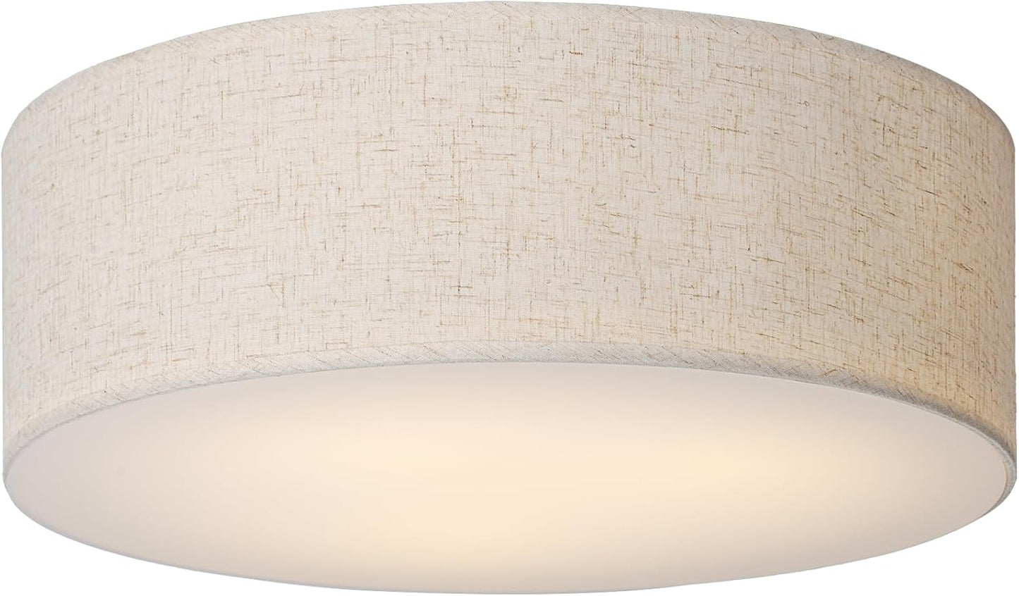 18-Inch Large Flush Mount Ceiling Light Fixture with Fabric Shade, Modern Drum Closed to Ceiling Lighting for Living Dining Room, Bedroom, Kitchen, Foyer - Farmhouse 3-Light Lamp & Chandelier