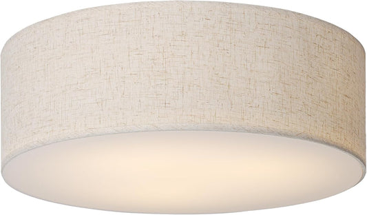 18-Inch Large Flush Mount Ceiling Light Fixture with Fabric Shade, Modern Drum Closed to Ceiling Lighting for Living Dining Room, Bedroom, Kitchen, Foyer - Farmhouse 3-Light Lamp & Chandelier