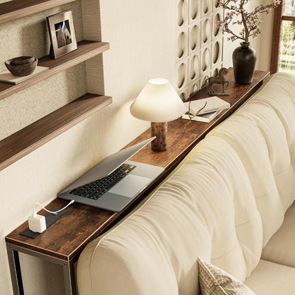 70 Inch Console Table with Outlet, Sofa Table with Charging Station, Narrow Entryway Table, Skinny Hallway Table, for Living Room, Rustic Brown