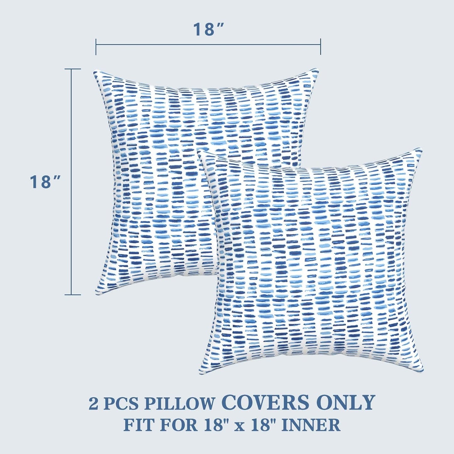 2 Pack Outdoor Pillow Covers ONLY 18X18 Inch, Water-Repellent Square Decorative Cushion Covers for Patio Furniture, Garden, Sofa, a Pebble Blue
