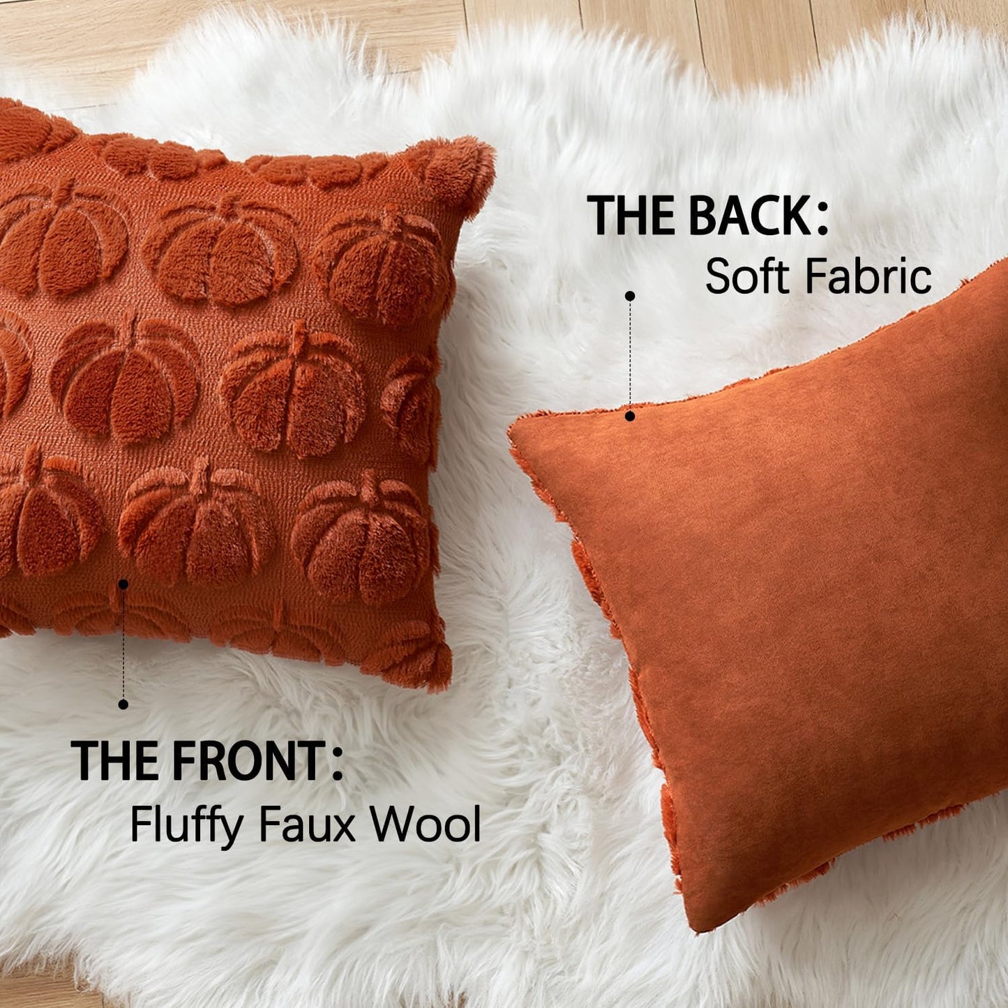 Fall Throw Pillow Covers 20X20 Set of 2 Autumn Decorations Rust Pumpkin Accent Pillowcase for Outdoor Porch Sofa Couch Bed Living Room Plush Faux Fur Halloween Farmhouse Home Decor