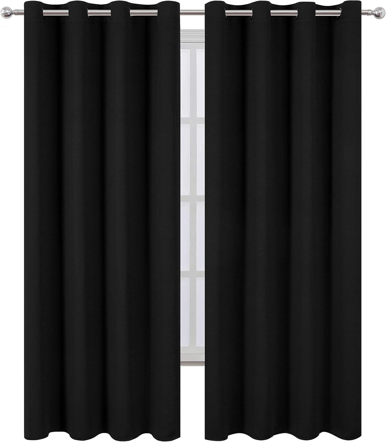Blackout Curtains 52 X 84 Inches Long Black Curtains Set of 2 Panels Thermal Insulated Room Darkening Curtains for Bedroom