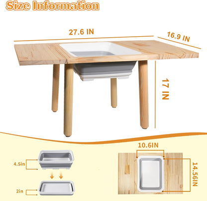 Wooden Sensory Table for Toddlers 1-3, with a Flip-Adjustable Desktop, Kids Table with Storage Bins, a Festive Gift Suitable for Both Boys and Girls