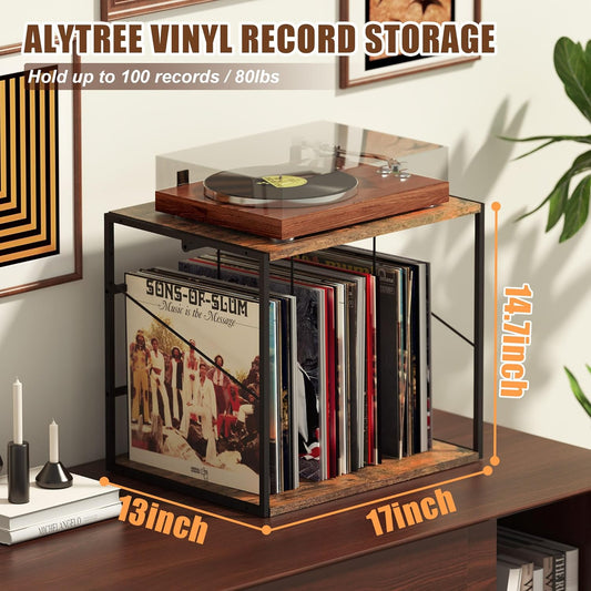 Vinyl Record Storage Holder for 80-100Lps, Vinyl Record Stand Wall Mount with Movable Divider, Solid Record Display Crate & Organizer for Albums, Magazine, Book, File