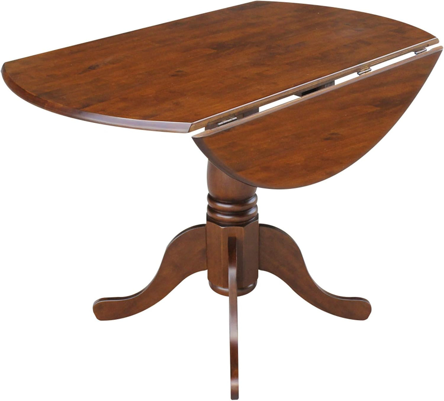 , 42" round Dual Drop Leaf Pedestal Dining Table, Solid Wood, Real Parawood, 42" W X 42" D X 29.5" H, Easy Assembly, Espresso