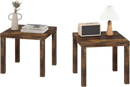 Classic Side Table Set of 2, Square End Table with Triple Thick Tabletop, Night Stand, Bedside Table, for Living Room, Bedroom, Amber Pine