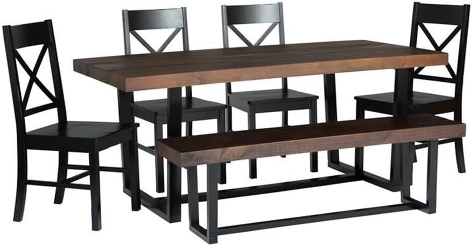 Barnes 6-Piece Rustic Metal and Wood Dining Table with X-Back Chairs Set of 6 Mahogany/Black
