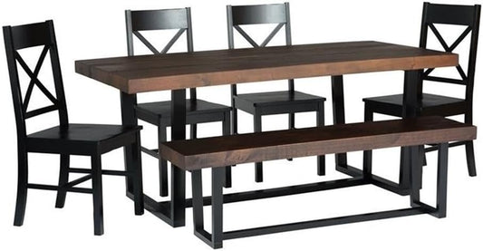 Barnes 6-Piece Rustic Metal and Wood Dining Table with X-Back Chairs Set of 6 Mahogany/Black