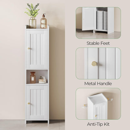 Bathroom Cabinet with 2 Doors, Small Freestanding Storage Cabinet with Adjustable Shelf, Floor Cabinet for Small Spaces, Bathroom, Entrances, Kitchen, White