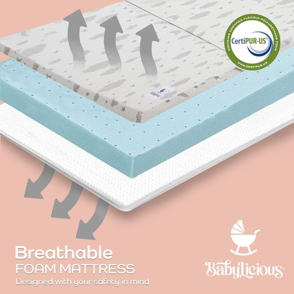 Waterproof Pack and Play Mattress Topper | 38" X 26" X 1.5" | Trifold Style - Breathable Soft Plush Foam - Portable Mattress Topper- Baby Foam Mattresses for Babies