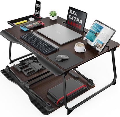 Laptop Desk for Bed,  Xx-Large Foldable Bed Tray Table for Eating Breakfast, Writing, Working, Gaming, Drawing with Storage Drawer, Handrest Bookstand, Tablet Stand, Phone Stand(Black Cherry)