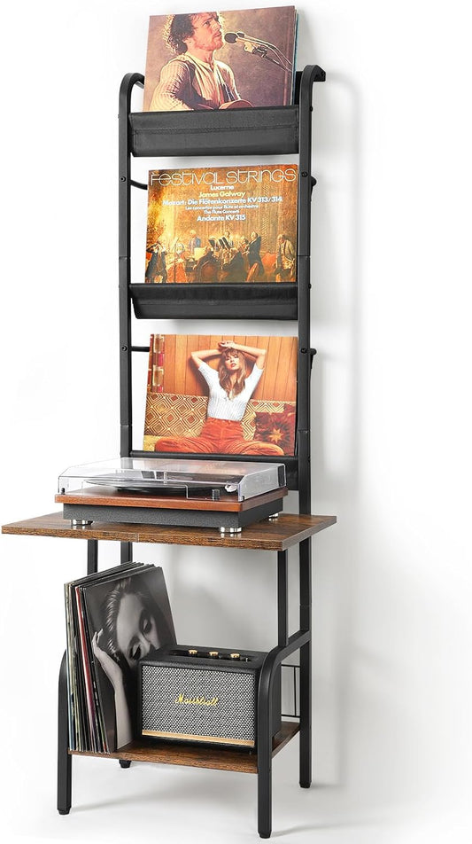 Record Player Stand with Vinyl Storage, Record Player Table with Vinyl Record Storage up to 200 Albums, Turntable Stand with Record Holder Display Shelf, Record Player Cabinet Organizer Rack