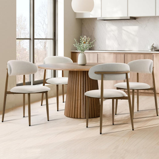 Dining Chairs Set of 4, Metal Kitchen Chairs with Modern Fabric Upholstered for Dining Room, Beige
