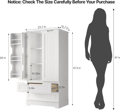 Kitchen Pantry Storage Cabinet with Drawers Freestanding Bathroom Storage Cabinets with Doors and Shelves, 47" Small Food Pantry Cabinet for Dining Room Craft Room, White