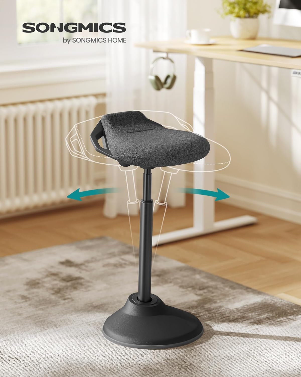 Standing Desk Chair, Adjustable Ergonomic Wobble Stool, 23.6-33.3 Inches Drafting Chair, Swivel Sitting Balance Stool, Fabric Upholstery, Anti-Slip Bottom Pad, Ink Black UOSC02BK